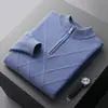 Suéter com meio zíper para homens, malha de luxo leve para outono e inverno, gola semi-alta, novo suéter de lã liso casual