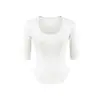 Top de Manga Media Ajustado Estilo Dibujo Animado, Nueva Camiseta Ligera Adelgazante con Cuello en U Grande para Primavera/Verano