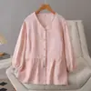 Camisa Jacquard Simples Casual de Manga Longa para Outono Novo, Plus Size, Feminina, Gola V, Costura Colorida, Efeito Emagrecedor para Pessoas de 100kg, Top 7940