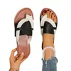 2025 Comércio Exterior Tamanho Grande Chinelos Femininos Verão Europeu e Americano Novo Bico Redondo Cor Sólida Color Block Chinelos para Uso Casual Externo