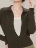Top de punto con cuello estilo retro coreano, dos piezas simuladas, para mujer, nueva colección otoño 2026, diseño juvenil y elegante