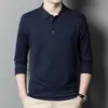 Camiseta de manga larga con cuello para primavera y otoño, camisa básica casual y simple para hombre con logo estampado y bordado, al por mayor