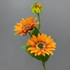 Estilo pintura a óleo vintage girassol artificial de três cabeças gramado externo casamento palco fundo arranjo floral decoração