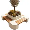 Banco combinado de piscina de árbol GRC de diseño para edificios de oficinas y parques, silla de cemento lateral de árbol, asientos modulares cuadrados para exteriores