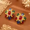 Brincos Vintage de Nicho Usados para Mulheres, Estilo Retro Francês, Brincos Florais com Toque Luxuoso, Incrustados com Diamantes e Pedras Preciosas
