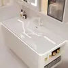Gabinete Lateral Inteligente Combinado de Madera Maciza Estilo Crema de Lujo Ligero Gabinete de Baño con Lavabo Cerámico Integrado