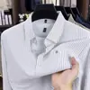 Nova Camisa Masculina de Algodão com Elastano Sem Costura Tingida em Fio Outono 2026 Business Casual Listrada de Manga Longa Não Amassa