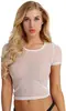 Camiseta de Malla Transparente de Manga Corta para Mujer, Estilo Europeo y Americano, Crop Top Ajustado, Comercio Exterior de Amazon