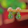 Joyería Yuebao Plata Esterlina S925 Chapado en Oro Jade Hetian Jaspe Estilo Nacional Vintage Aretes de Calabaza Hoja de Bambú Nuevos Aretes Chinos