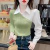 Nuevo suéter de otoño temprano para mujer de dos piezas falsas 2025 otoño moda moderna estilo occidental costuras otoño manga larga top