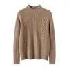 Suéter grueso de cachemir para mujer, cuello medio alto, jersey holgado, suéter grueso de punto trenzado, top de punto base de cuello alto para otoño e invierno