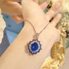 Traje de Corindón Rojo Cambiante de Color de Iluminación Anillo de Diamante de Alto Carbono Collar con Colgante de Oro Negro de Doble Color Aretes Tesoro de Cristal Puntiagudo Azul Color para Mujer