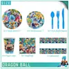 Nueva Decoración de Fiesta de Dragon Ball Ambientación Atrezzo Bandeja de Papel Vaso de Papel Servilleta de Papel Mantel Individual Set de Vajilla Desechable