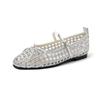 Sapatos Mary Jane Vazados Respiráveis de Rede Trançada com Laço 2025 Sapatos de Fivela de Bico Redondo Plano Tamanho Feminino 42 plus size