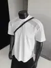 Camiseta Masculina de Seda de Gelo Secagem Rápida Estilo Americano, Design de Verão com Painéis de Malha, Gola Pequena, Manga Curta, Toque de Alta Qualidade