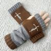 Guantes de Punto Cálidos y de Moda para Mujer de Otoño e Invierno, Guantes Cálidos para Exteriores de Medio Dedo con Hilo Acrílico y Diseño de Bloques de Color, Transfronterizo