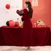 Vestido de Toast Nuevo Estilo 2026 para Novia, Vestido de Boda y Compromiso de Manga Larga para Otoño e Invierno, Vestido Rojo Elegante de Homecoming para Mujer
