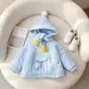Novo Estilo Outono/Inverno Menina Elegante Versátil Fashionável Algodão Outerwear com Capuz e Zíper Diagonal de Estrela 3D para Sair