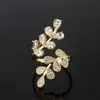 Anel Folha Retro Europeu e Americano Moda Feminina Zircônia Microincrustada Anel Aberto Ajustável Anel Folha Sexy Elegante