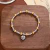 Pulsera de Acero Inoxidable con Cordón Elástico y Colgante de Corazón, Estilo Ins de Nueva Moda Transfronterizo, Regalo Especial para Novia en el Festival Qixi