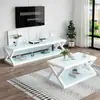 Mueble de TV para sala de estar con vidrio templado, diseño minimalista y moderno, combinación de mesa de centro y mueble de TV, mesa de centro de hierro forjado con acabado horneado