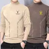 Ropa interior térmica con forro de terciopelo, engrosada y cálida, camiseta base para hombre con cuello semi-alto, camiseta de manga larga de color liso, top de otoño