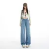 Bestseller Otoño/Invierno 2026 y Super Adelgazantes Jeans Retro Azul Tela Suave Estilo Urbano Pierna Ancha Largo Hasta el Suelo para Mujer de Yichun