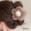 Presilha de Garra para Cabelo com Flor e Laço de Pelúcia para Mulheres, Presilha Grande para Cabelos Grossos, Acessório de Cabelo Tipo Presilha Tubarão