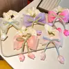 Scrunchie Flor Tulipa Doce Novo Estilo Coreano com Toque de Luxo, Elástico de Cabelo Elegante para Rabos de Cavalo Altos