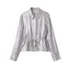 Camisa de manga larga de otoño 2026 transfronteriza con acabado brillante y cintura entallada, estilo 4387806, en color albaricoque