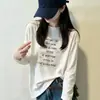 Camiseta de Manga Longa Algodão Puro Estampa de Letra Estilo Coreano Feminina Primavera Outono 2026 Preto Gola Redonda Solta Versátil Emagrecedor Top ins