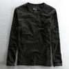 Camiseta Masculina Manga Longa 2025 Primavera Gola Redonda Cor Sólida Algodão Rústico Estilo Japonês Camiseta de Algodão Masculina Camisa Básica - Liangchen