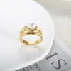 Europa y Estados Unidos nuevo anillo mujer no se decolora exquisito versátil liso chapado 18k clásico simple retro anillo de perla