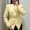 206 Outono Nova Moda Feminina Estilo Europeu e Americano Transfronteiriço Elegante Slim Fit Assimétrico Curto Manga Longa Casaco