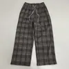 Pantalones Retro a Cuadros Gruesos con Forro de Polar para Mujer, Cintura Elástica, Corte Holgado, Casual, Versátiles, Pantalones Rectos Adelgazantes, Nuevos para Otoño e Invierno
