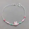 Pulseira Transfronteiriça de Prata Esterlina S925, Nova Pulseira Original de Coelho Fofo para Menina com Resina, Venda Direta da Fábrica