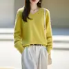 Estilo casual otoño e invierno, cuello en V, sin costuras, una pieza, cepillado, moda, suéter pullover para mujer, tejido interior holgado y acogedor