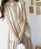 Vestido elegante coreano de verano 2024, nuevo, de cuello redondo, con botones pequeños, dulce, fresco, a rayas, sin mangas, hasta la rodilla, en 6 colores