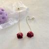 Mori Super Inmortal Flor Eterna Rosa Seca Pendientes de Flor Real Pendientes de Borla Larga Pendientes de Gancho Alambre para Oreja Pendientes con Gota de Pegamento