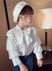 Roupas Infantis para Primavera e Outono, Meninas Camisa de Botão Gola Alta Laço Versátil Cor Sólida Tops Camisetas Camisas para Crianças Pequenas, Categoria a