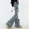 Jeans Feminino de Verão Fino Estilo Americano Retrô com Barra Micro Flare e Tiras de Borboleta Preta, Nicho, Cintura Alta, Afinando, Calça Mop
