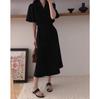 Estilo de Viaje Primavera/Verano 2026 Traje Profesional Vestido Cuello de Traje Coreano Manga Abullonada Un Botón Vestido de Longitud Media