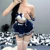 Nocturne lingerie sexy sexy peito pequeno tentação peito envolto saia suspensório traje fofo de estudante para role play 7081