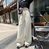 Jeans Larga Estilo Infantil# Marrom Café Maillard Cintura Alta Feminino Solto Emagrecimento Casual Versátil Reto
