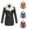 Chaqueta de Cuero Forrada de Piel para Mujer con Cuello de Solapa, Abrigo de Cuero Único, Chaqueta de Motocicleta de Cuero para Mujer Transfronteriza de Amazon