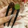 Tenedor de 11 cm Verde Perla Simple Tres Dientes Pasador de Pelo Trasero del Cráneo Disco Artefacto Pasador de Temperamento Peine de Moda Pelo