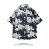 2025 Nueva Camisa Fresca de Verano Flor de Playa Dibujo Animado Camisa de Manga Corta de Moda Estilo Hong Kong Retro Flor Camisa para Hombre