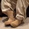 Versão Pelúcia Macia~Mini Aquecedor de Inverno 2025 Novo Modelo Manga Dedo do Pé Estilo Coreano Forrado com Lã Botas de Algodão de Cano Alto Bidirecionais Botas de Neve para Mulheres