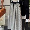 Estilo Verão 2025 Roupa Estilo Sal, Saia Botão Listrada Retrô Leve e Madura, Saia Casuais Cocoon de Algodão e Linho