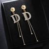 Coreano Novo S925 Agulha de Prata Elegante Completo Diamante D Carta Brincos Longos Moda Borla Brincos Internet Celebridade Brincos Femininos